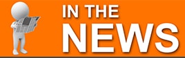 3D character reading a Newspaper on top of an orange background with text stating “In The News”.